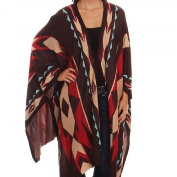 Western Aztec Print Shawl/Poncho - Picture 2 of 3